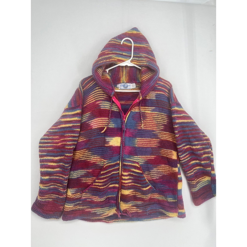 The Sweater Venture Handknit Cotton Zip Up Hoodie Space Dye Multi Color Size M